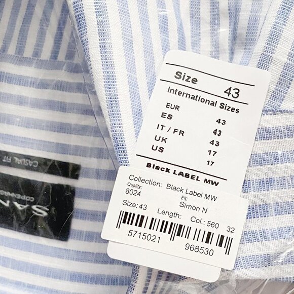 SAND Copenhagen 8024 Simon NMedium Blue Casual Striped Button Down Shirt - Picture 4 of 5